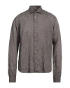 Rossopuro Man Shirt Dark Brown Size 17 Linen In Brown