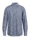 Rossopuro Man Shirt Slate Blue Size 17 Linen In Blue