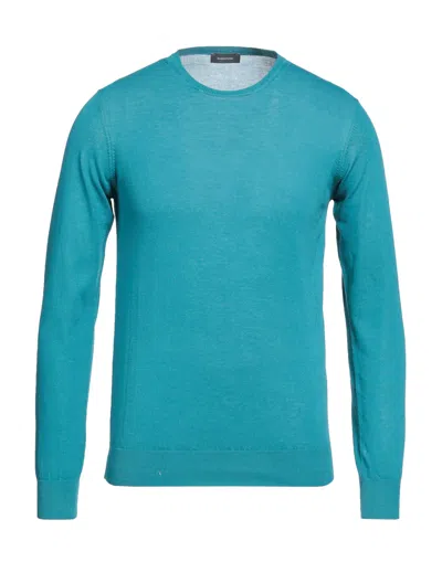 Rossopuro Man Sweater Turquoise Size 7 Cotton In Blue