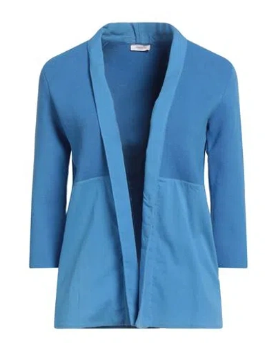Rossopuro Woman Cardigan Azure Size L Cotton, Polyester, Elastane In Blue
