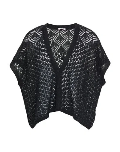 Rossopuro Woman Cardigan Black Size M Cotton, Polyacrylic, Polyamide, Metallic Polyester