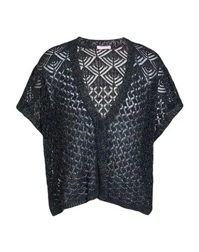 Rossopuro Woman Cardigan Midnight Blue Size M Cotton, Polyacrylic, Polyamide, Metallic Polyester In Black
