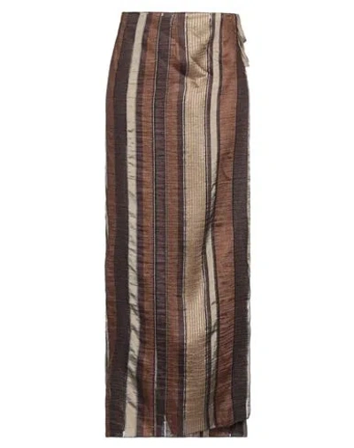 Rossopuro Woman Maxi Skirt Brown Size M Linen, Acetate, Polyamide, Viscose, Polyester