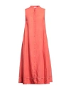 Rossopuro Woman Midi Dress Coral Size L Linen In Red