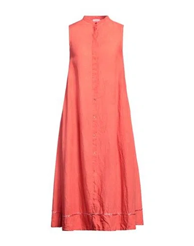 Rossopuro Woman Midi Dress Coral Size L Linen In Red