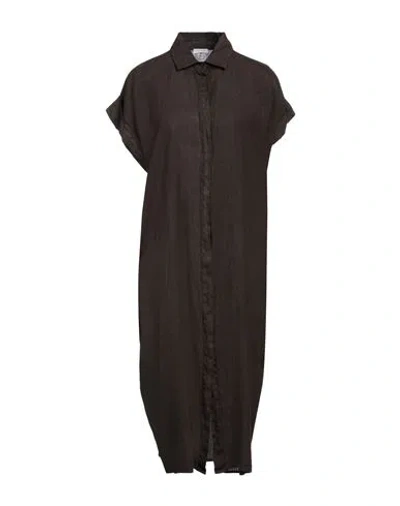 Rossopuro Woman Midi Dress Dark Brown Size S Linen In Black