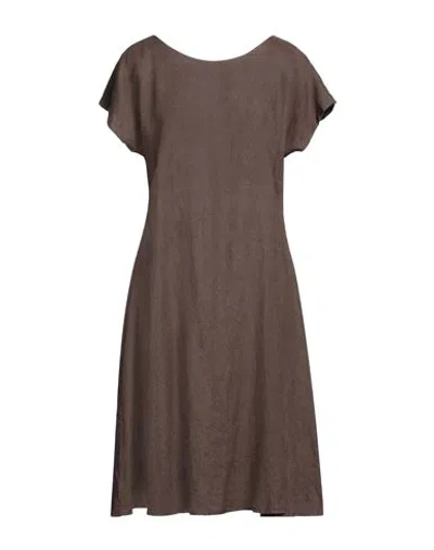 Rossopuro Woman Midi Dress Dark Brown Size Xl Linen