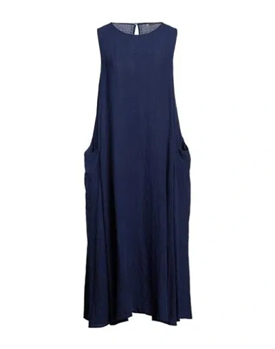 Rossopuro Woman Midi Dress Light Blue Size L Linen