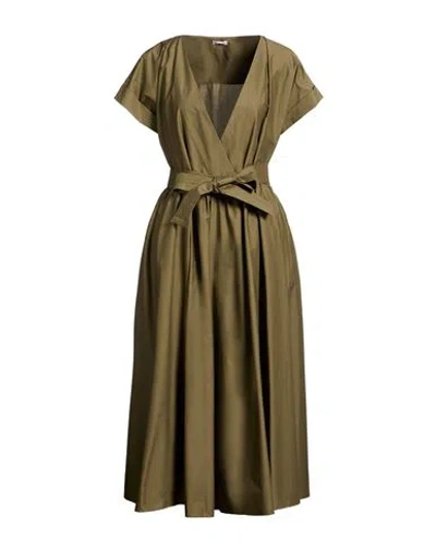 Rossopuro Woman Midi Dress Military Green Size L Cotton