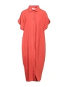 Rossopuro Woman Midi Dress Orange Size L Linen In Orange