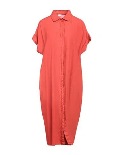 Rossopuro Woman Midi Dress Orange Size L Linen