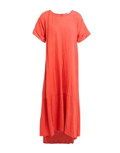 Rossopuro Woman Midi Dress Orange Size S Linen In Orange
