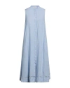 Rossopuro Woman Midi Dress Sky Blue Size M Linen