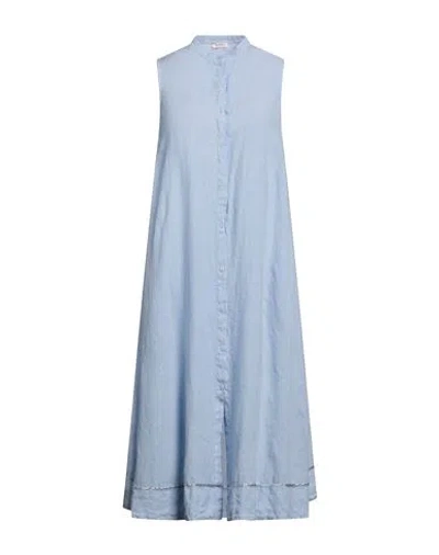 Rossopuro Woman Midi Dress Sky Blue Size M Linen