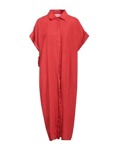Rossopuro Woman Midi Dress Tomato Red Size Xl Linen