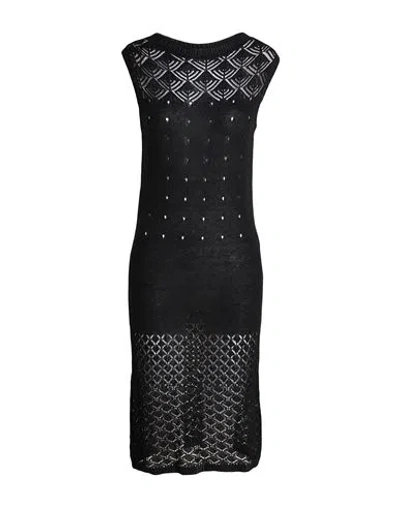 Rossopuro Woman Mini Dress Black Size L Cotton, Polyacrylic, Polyamide, Metallic Polyester In Multi