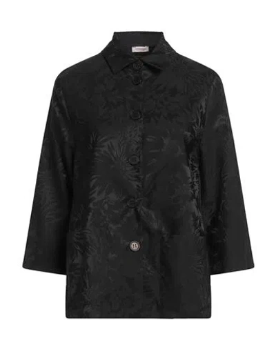 ROSSOPURO ROSSOPURO WOMAN OVERCOAT & TRENCH COAT BLACK SIZE 6 COTTON, ELASTANE