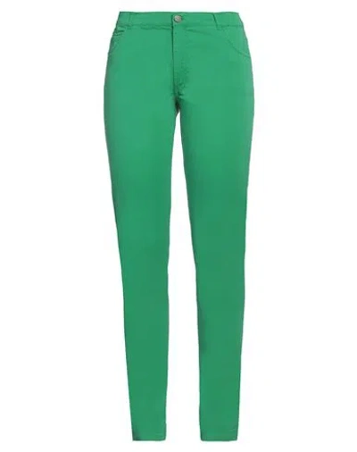 Rossopuro Woman Pants Green Size 10 Cotton, Elastane
