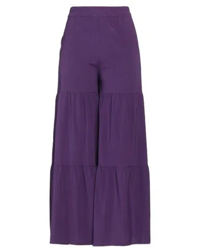 Rossopuro Woman Pants Purple Size M Cotton, Silk, Elastane