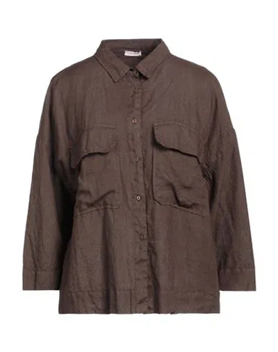 Rossopuro Woman Shirt Dark Brown Size S Linen