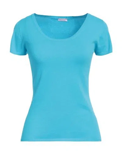 Rossopuro Woman Sweater Azure Size 14 Cotton, Polyester In Blue
