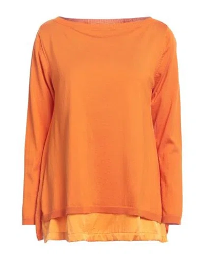 Rossopuro Woman Sweater Orange Size S Cotton, Silk, Elastane