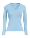 Rossopuro Woman Sweater Sky Blue Size 4 Cotton, Polyester