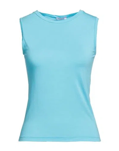 ROSSOPURO ROSSOPURO WOMAN T-SHIRT AZURE SIZE L MODAL, POLYAMIDE