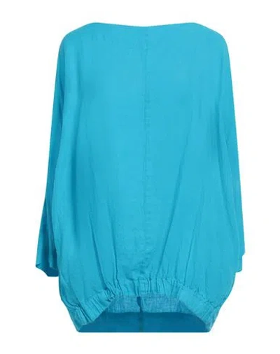 Rossopuro Woman Top Azure Size M Linen In Blue