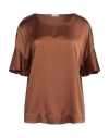 Rossopuro Woman Top Brown Size Xxl Silk, Elastane