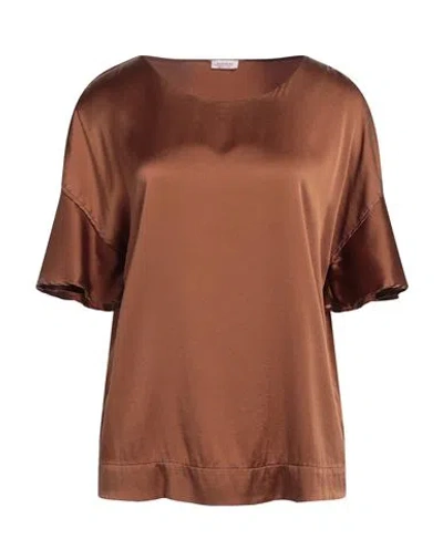 Rossopuro Woman Top Brown Size Xxl Silk, Elastane