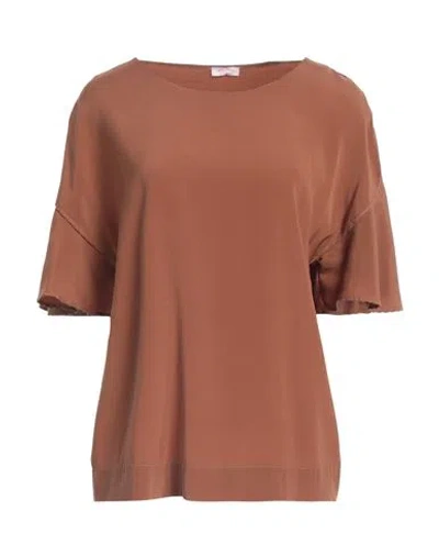 Rossopuro Woman Top Brown Size Xxl Silk, Elastane