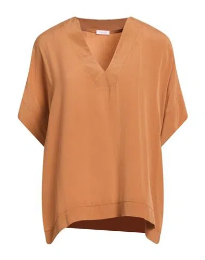 Rossopuro Woman Top Camel Size Xl Silk, Elastane In Brown