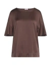 Rossopuro Woman Top Dark Brown Size M Silk, Elastane