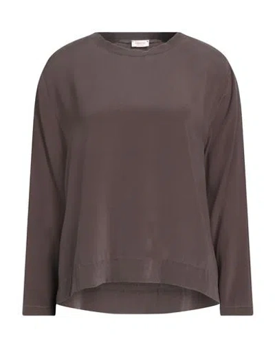 Rossopuro Woman Top Dark Brown Size Xs Silk, Elastane