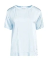 Rossopuro Woman Top Sky Blue Size L Silk, Elastic Fibres
