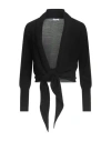Rossopuro Woman Wrap Cardigans Black Size L Wool, Silk, Cashmere