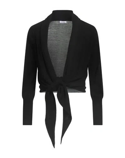Rossopuro Woman Wrap Cardigans Black Size L Wool, Silk, Cashmere