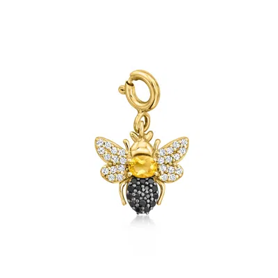Ross-simons .10 Carat Citrine And .10 Ct. T.w. White Topaz Bumblebee Charm With Black Spinel In 18kt Gold Over S