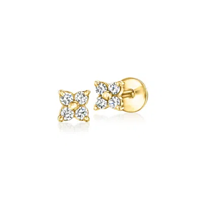 Ross-simons .10 Ct. T.w. Diamond Clover Flat-back Stud Earrings In 10kt Yellow Gold