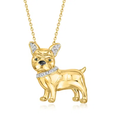 Ross-simons .10 Ct. T.w. Diamond French Bulldog Pin/pendant Necklace In 18kt Gold Over Sterling