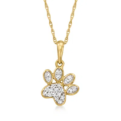 Ross-simons .10 Ct. T.w. Diamond Paw Print Pendant Necklace In 10kt Yellow Gold
