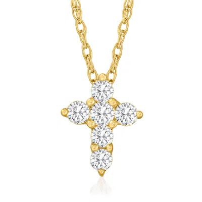 Ross-simons .10 Ct. T.w. Diamond Petite Cross Necklace In 10kt Yellow Gold
