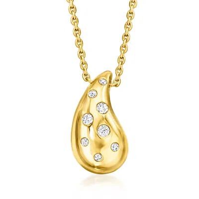 Ross-simons .10 Ct. T.w. Diamond Puffy Teardrop Necklace In 18kt Gold Over Sterling