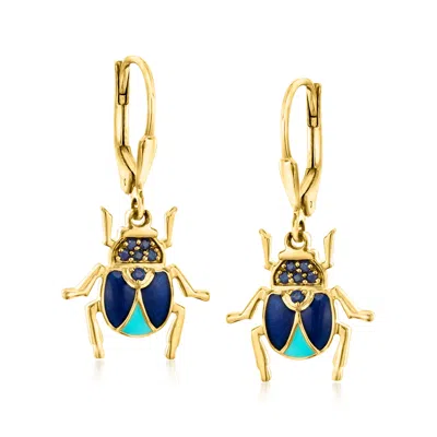 Ross-simons .10 Ct. T.w. Sapphire Insect Drop Earrings With Tonal Blue Enamel In 18kt Gold Over Sterling