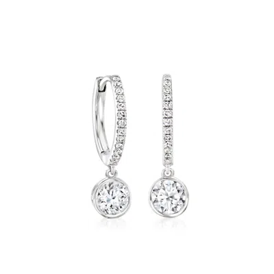 Ross-simons 1.00 Ct. T.w. Bezel-set Lab Grown Diamond Huggie Hoop Drop Earrings In Sterling Silver