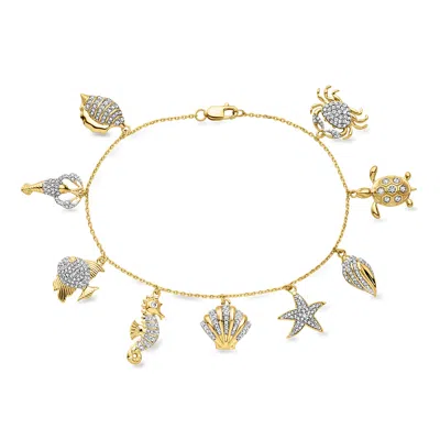 Ross-simons 1.00 Ct. T.w. Diamond Sea Life Charm Bracelet In 18kt Gold Over Sterling