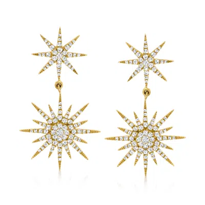 Ross-simons 1.00 Ct. T.w. Diamond Starburst Drop Earrings In 14kt Yellow Gold