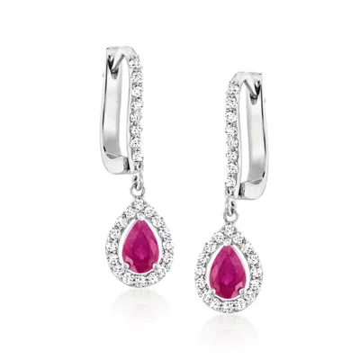 Ross-simons 1.00 Ct. T.w. Ruby And .42 Ct. T.w. Diamond Teardrop Earrings In 18kt White Gold