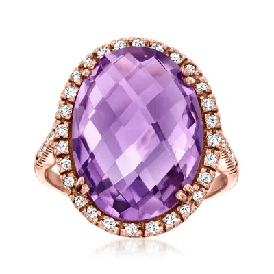 Ross-simons 10.00 Carat Amethyst And .35 Ct. T.w. Diamond Ring In 14kt Rose Gold In Purple